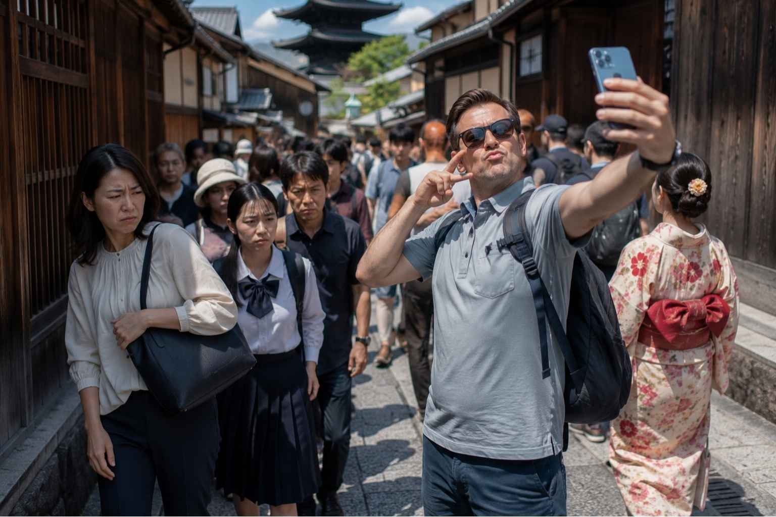 Visitors walk near Himeji Castle as tourists explore the historic site under bright daytime conditions
