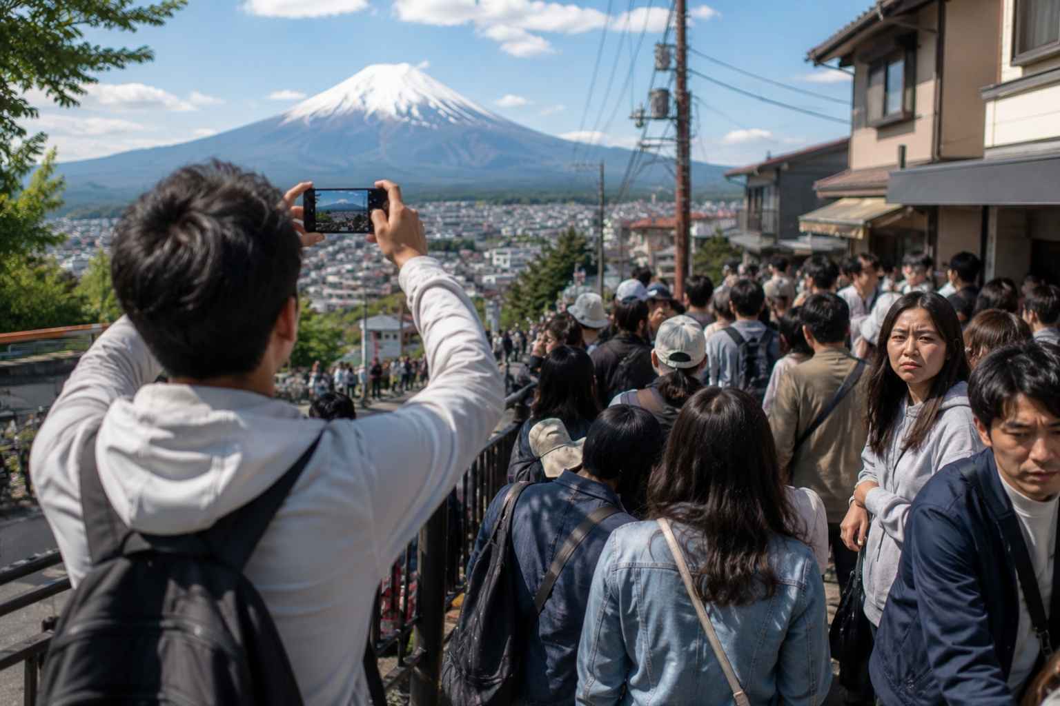 Visitors walk near Himeji Castle as tourists explore the historic site under bright daytime conditions